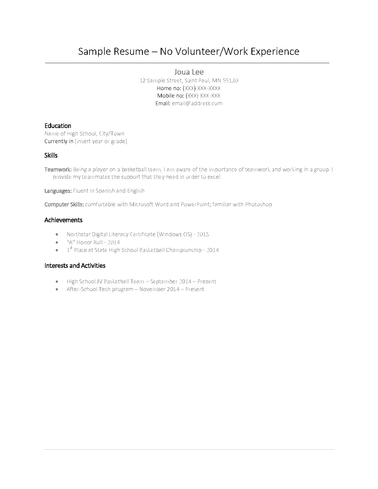 sample of resume work experience